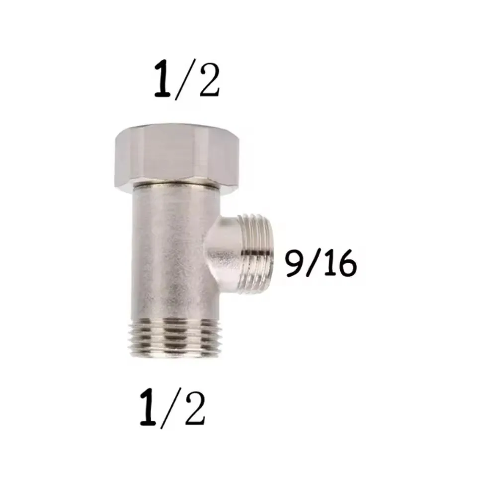 Brass Bidet T-Adapter – 3-Way Splitter Valve With 7/8", 3/8" & 1/2" Connections, Leak-Proof For Bathroom Toilet Sprayer (Grey)
