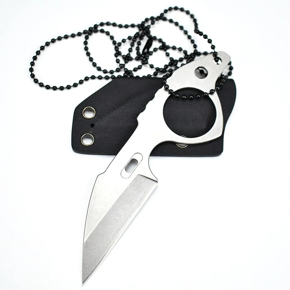 Nóż na szyję ze stali nierdzewnej Stałe ostrze Mały sprzęt do bezpieczeństwa i przetrwania na kempingu EDC Outdoor Self Defense Pocket Chain Knives