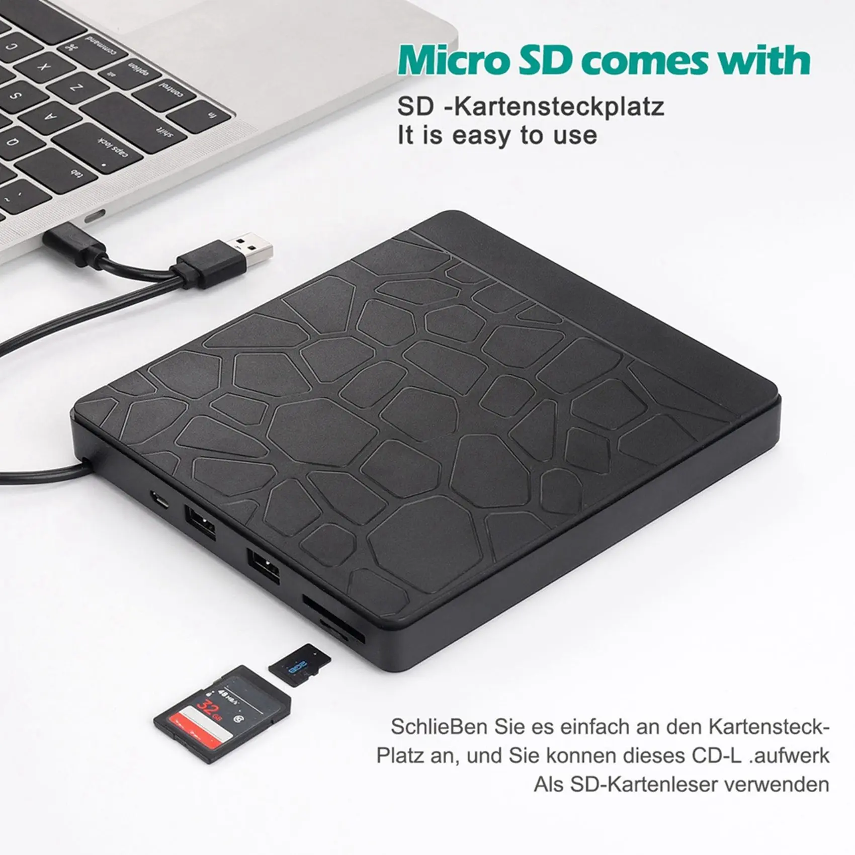 External DVD Drive, USB 3.0 DVD Burner , Type-C CD/ DVD-RW Player Writer Reader Optical Disk Drive for Mac, PC Windows