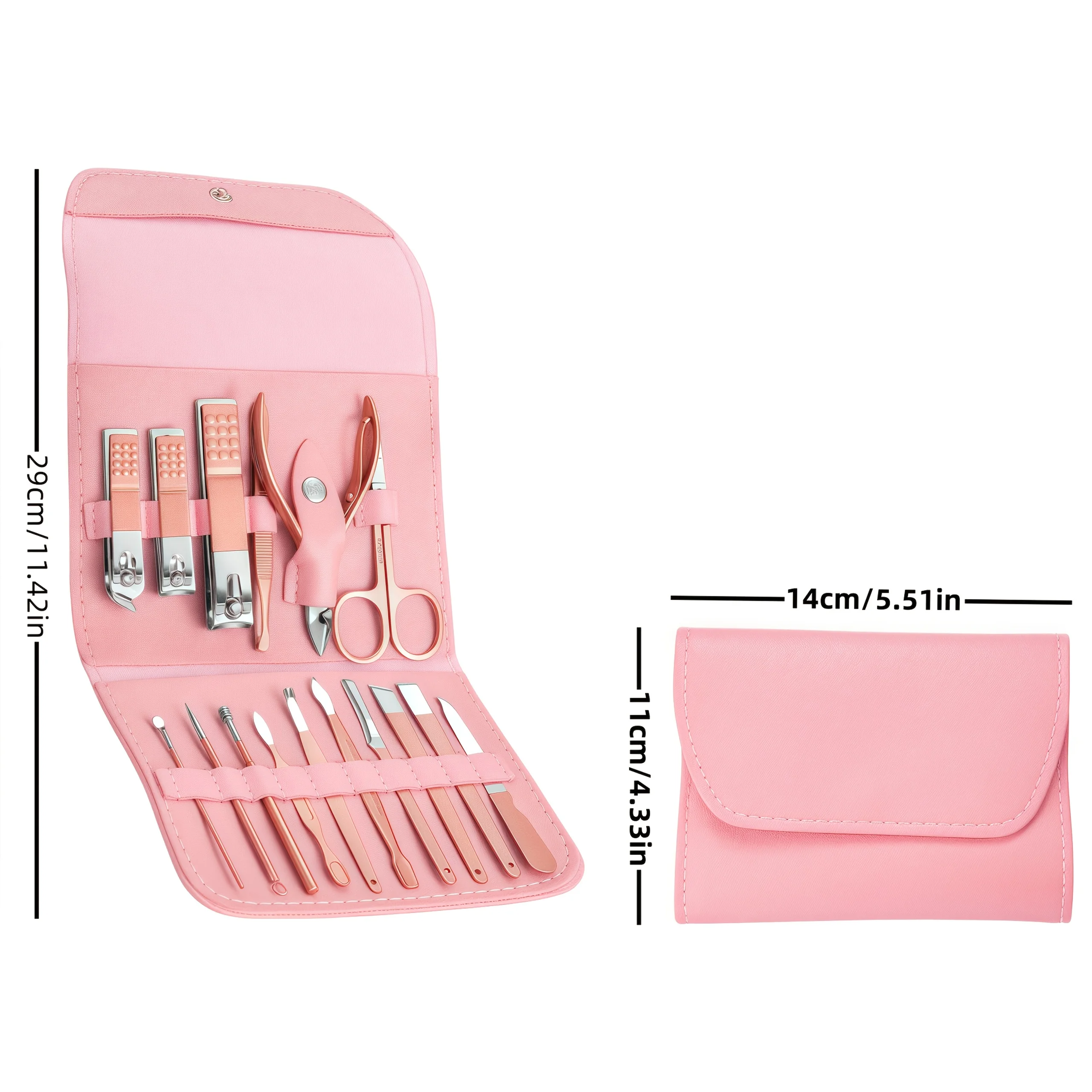 Juego de cortaúñas de 16 piezas, kit de clavos y pies de acero inoxidable, incluidos cortaúñas, alicates de queratina, tenedores de queratina portátiles