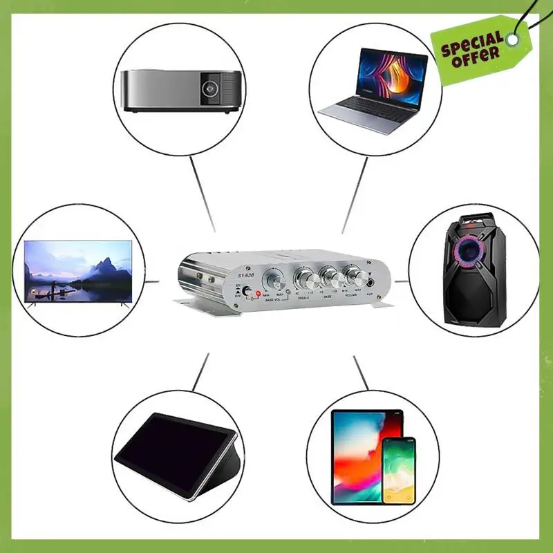 

Leading-ST-838 Hifi 2.1 Channel Power Amplifier 80Wx2 Stereo Bass Sound Amp With Subwoofer Output Home Audio Amplifier