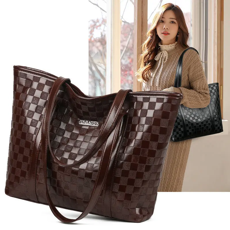 New Plaid Embossed Fashion Single Shoulder Simple Lightweight Handbag Travel Large Capacity Tote Bag Purses and Handbags