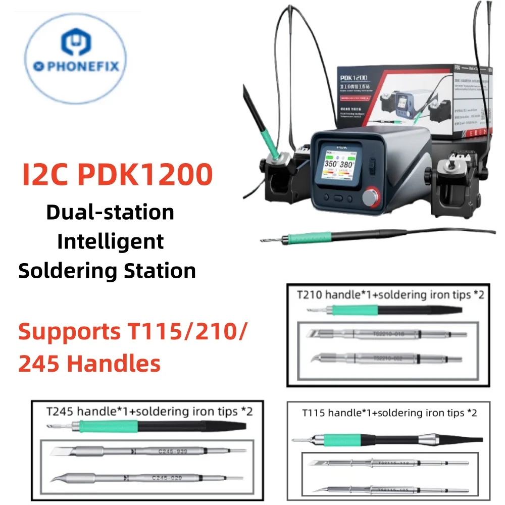 i2c PDK1200 Dual Soldering Station Intelligent Control Supports T115 T245 T210 Handle for PCB Motherboard Welding Rework Repair