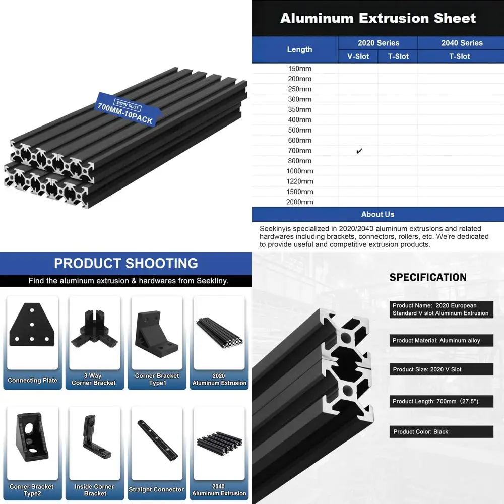 

European Standard 700mm Aluminum Extrusion for CNC, 3D Printer, and Industrial Brackets - Anodized 2020 Series