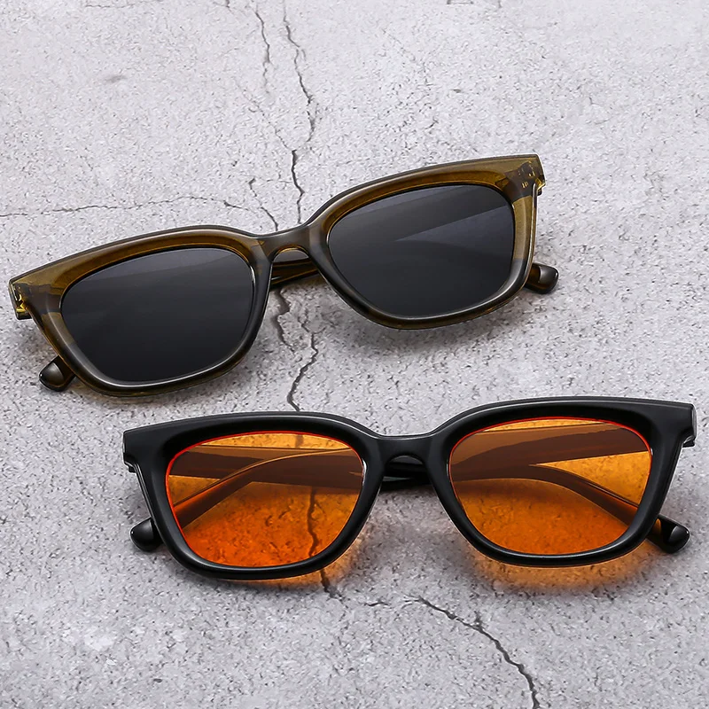 2024 New GM Korean Retro Cat Eye Box Small Frame Sunglasses Women's Fashion Sunglasses Minimalist Rice Nail Glasses