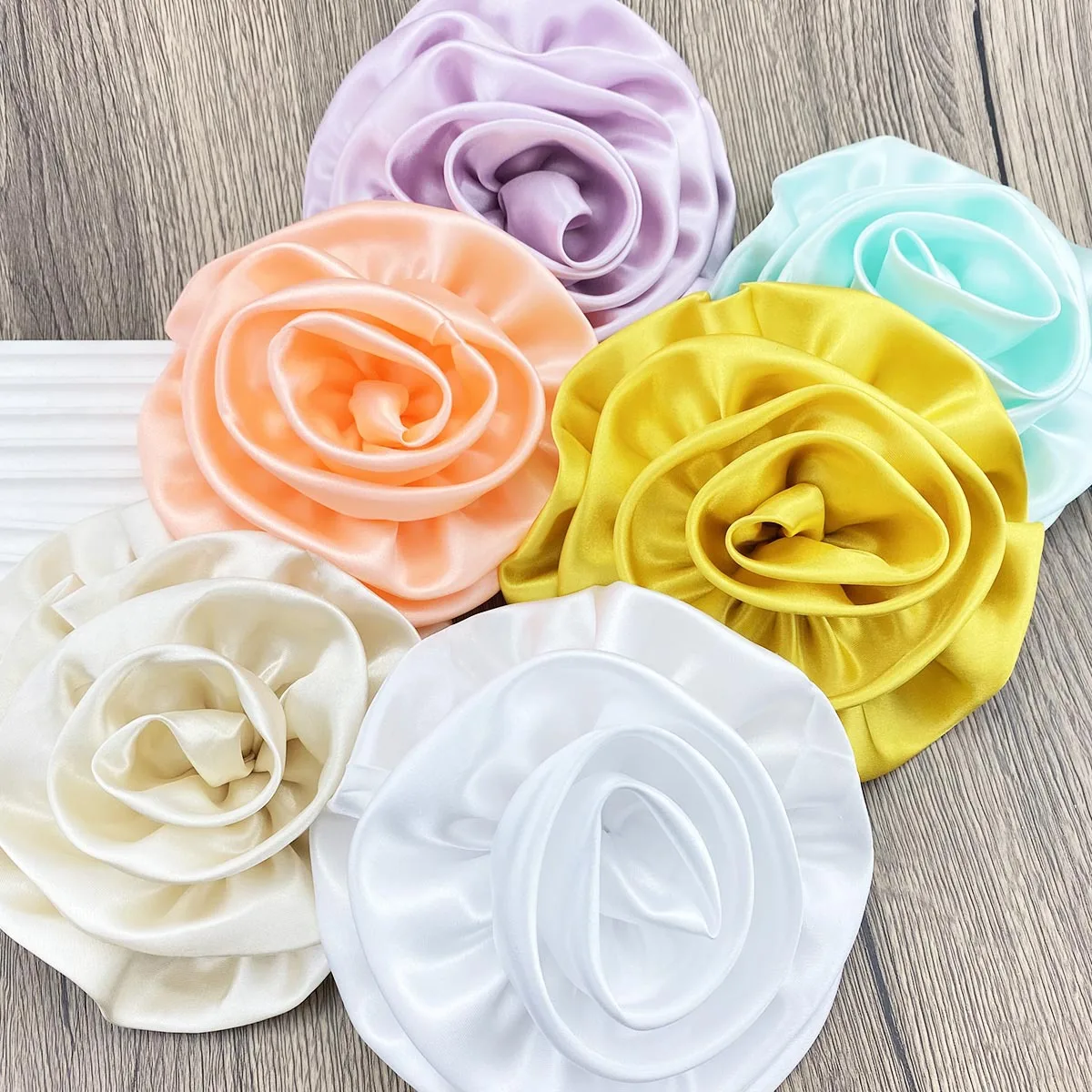 Large Handmade Flower Bud Brooches Women Multi-color 15cm Satin Hairpins Suits Dress Pins Hair Clips Women Fancy Show Headwear