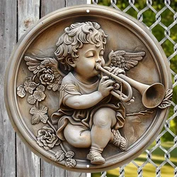 3D Relief Angel Playing Trumpet, aluminiowy metalowy znak, odpowiedni do salonu, ściany, dekoracji wnętrz, zabawny wystrój, jako prezenty