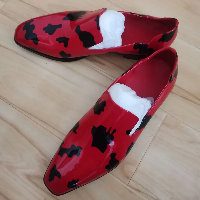 LOUBUTEN Red Patent Leather Loafers Shining Mens Dress Shoes Flats Party Wedding Shoes Luxury Designer Shoes For Men