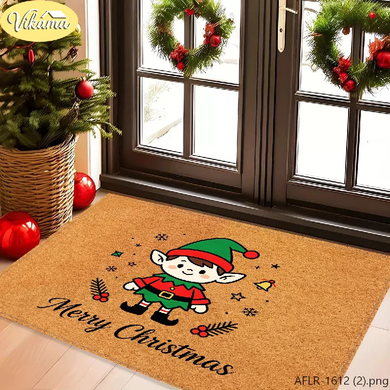 VIKAMA Christmas Entryway Rug Cartoon Christmas Elf Non Slip Entryway Mat Indoor Foyer Washable Home Decor Cozy Cozy Festive