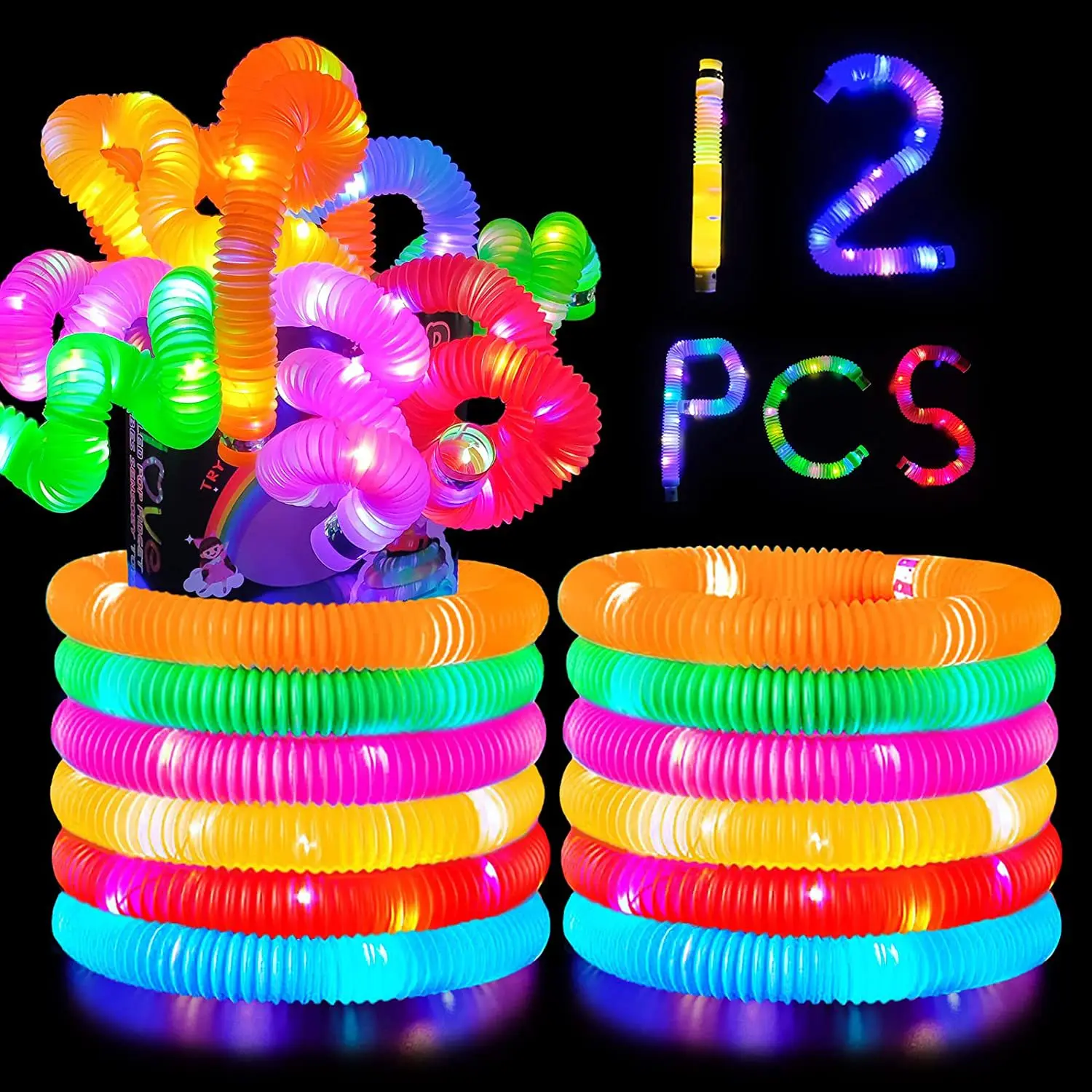 Glow Sticks Party Pack Glow Necklaces Bracelets Halloween Light up Pop Tubes Kids Glow in Dark Party Favor Supplies Decoration