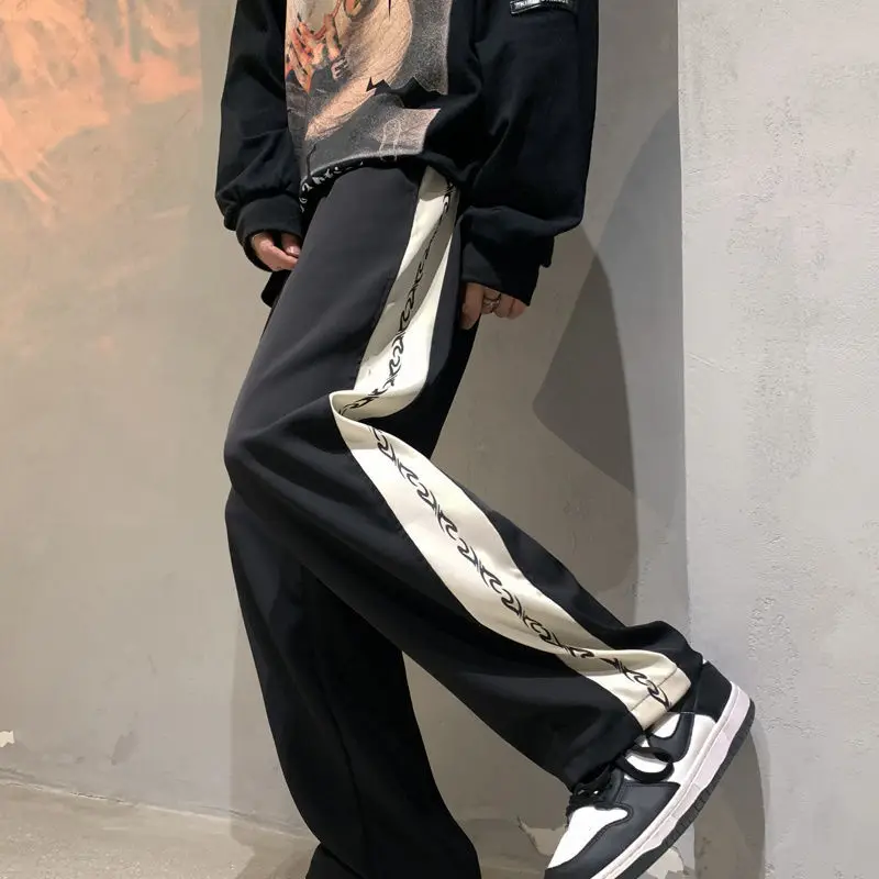 

Summer Vintage Europe and America Men's Fashion Trend Ins Style Loose Side Letter Printed High Street Handsome Wide Leg Pants