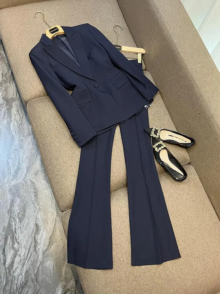 

Faionable One-Button Suit with Micro Flare Pants Two-Piece Set New 2025 Celebri Sle JF- Series for Women Ages 25-35