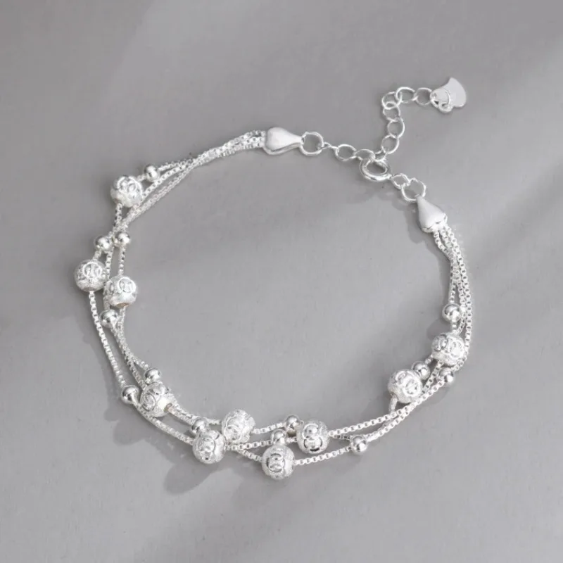 جديد 925 فضة الكرة أساور للنساء الفاخرة أنيقة متعدد الطبقات جولة سلسلة من الخرز أساور مجوهرات الزفاف الطرف #4