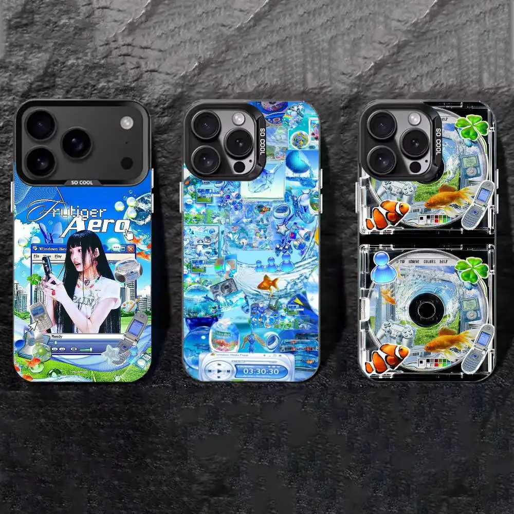 

ART Frutiger Aero Aqua Nostalgia Phone Case For iPhone 17,16,15,14,13,12,11 Plus,Pro Max,XS,Colored silver phone case