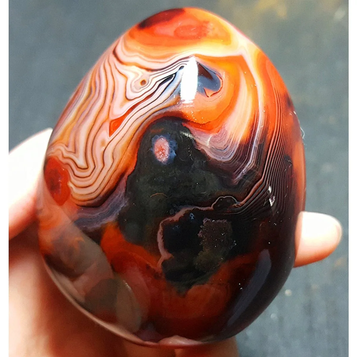 Craft Stone Banded Agate Palm Stone, Tumbled Polished, Artisan Stone, Gift Giving, Natural Stone, Crystal Collection
