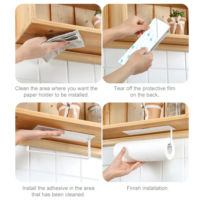 Non Perforated Paper Towel Hanger Roll Paper Holder Fresh Film Storage Rack Wall Hanging Shelf Kitchen Accessories