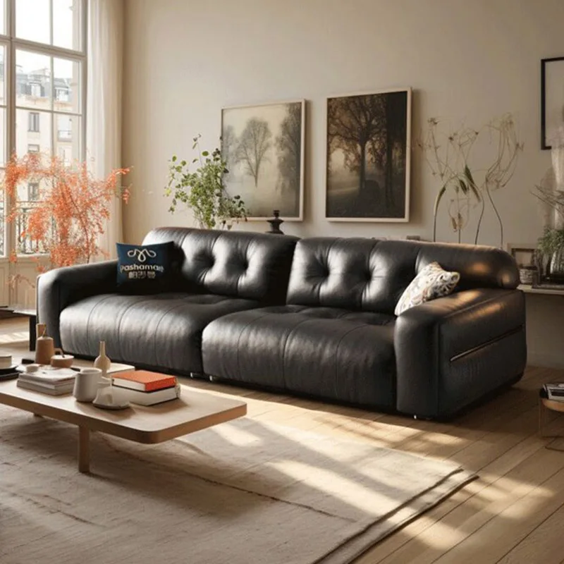 Black Leather Dining Living Room Sofas Clouds Vintage Small Family Double Couch Designer Adults Sofa Inflavel Bedroom Furniture