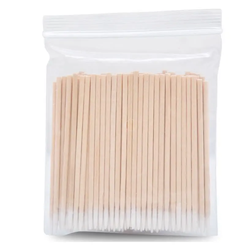 100pcs/Bag Disposable Wooden Cotton Swabs Stick Mini Tip Head Cotton Swab Eyebrow Tattoo Makeup Tools Jewelry Clean Sticks Buds