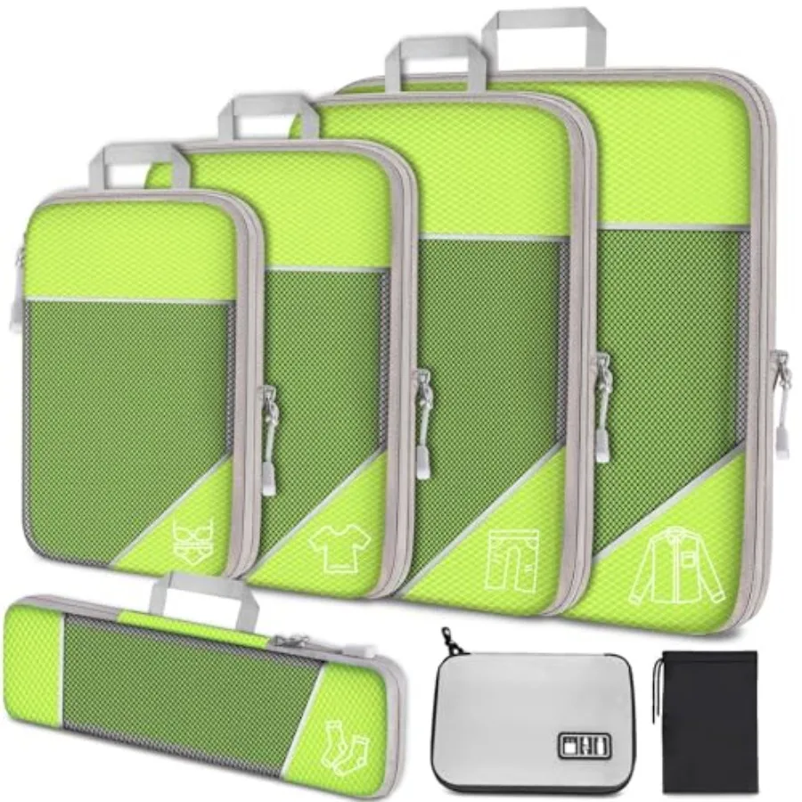 

7PCS Expandable Mesh Compression Packing Cube Set for Luggage Organization with Electronic Cable Cord Charger Organizer Drawstr