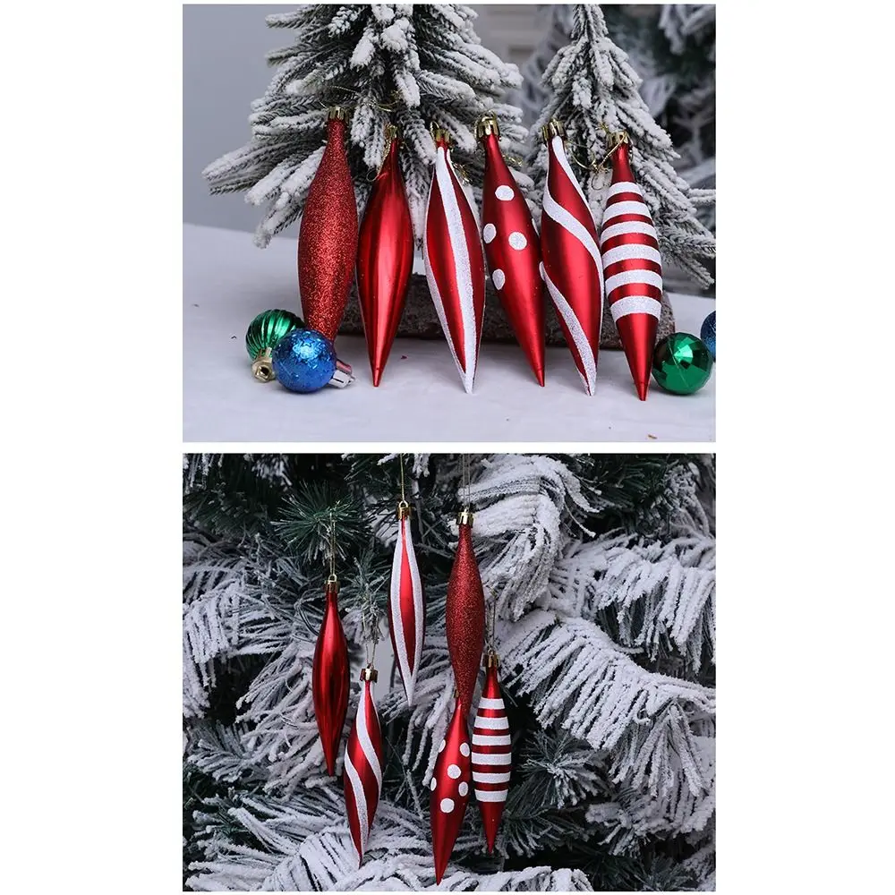 

6Pcs Red Color Christmas Tree Decoration Electroplated Finish Plastic Material Xmas Tree Cone Pendant Unique Pattern Handcrafted