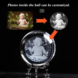 Customized Photo Crystal Ball 3D Laser Engraved Glass Sphere with Stand Miniature Photo Collectible Craft Figurine Birthday Gift