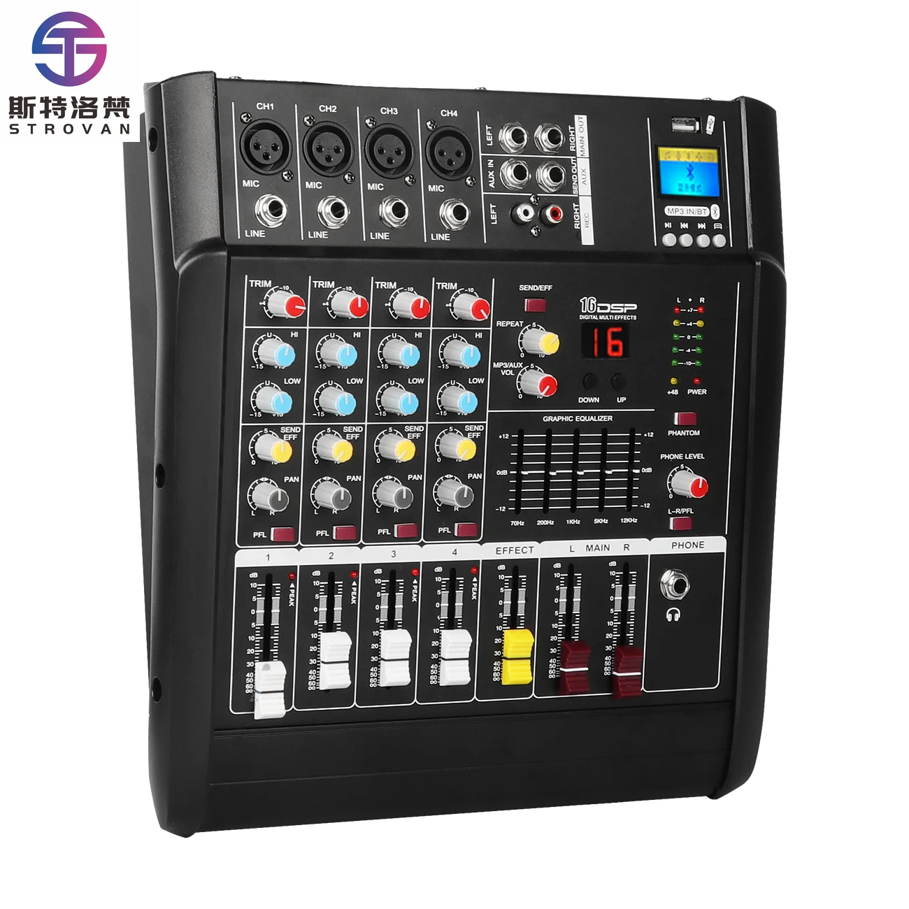 GM4X New Arrival 350W*2 Power Mixer USB Console Build-in Power Amplifier 4 Channel Audio Mixer