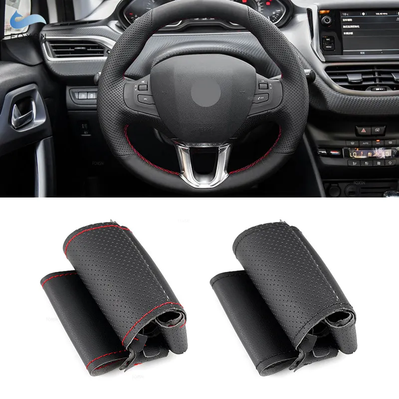 

For Peugeot 208 Peugeot 2008 2014 2015 2016 2017 2018 Perforated Microfiber Leather Car Steering Wheel Cover Hand Braid