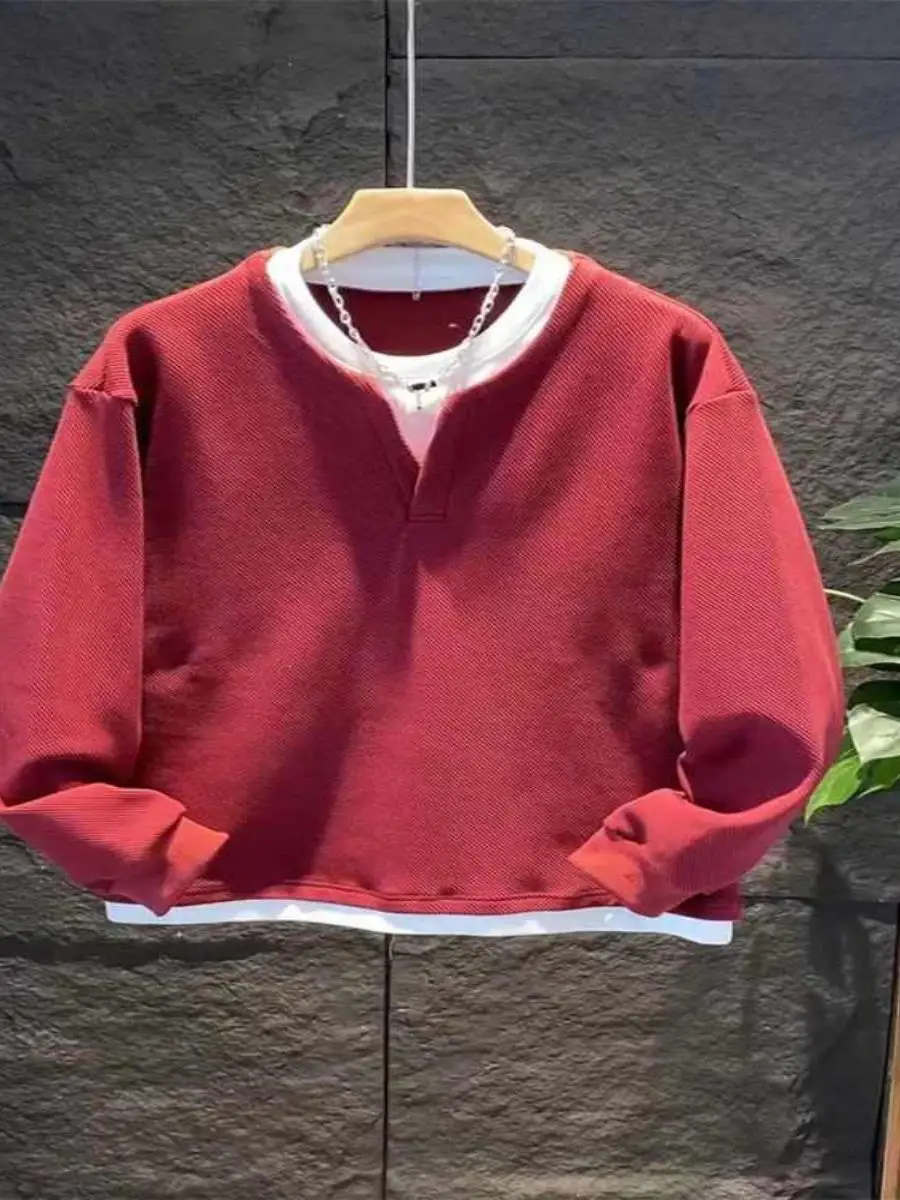 

Casual Long Sve Hoodie Men's Autumn Winter Simple Pure Color Outerwear Leisure Splice Hoodie Youth Stand Fit Spring