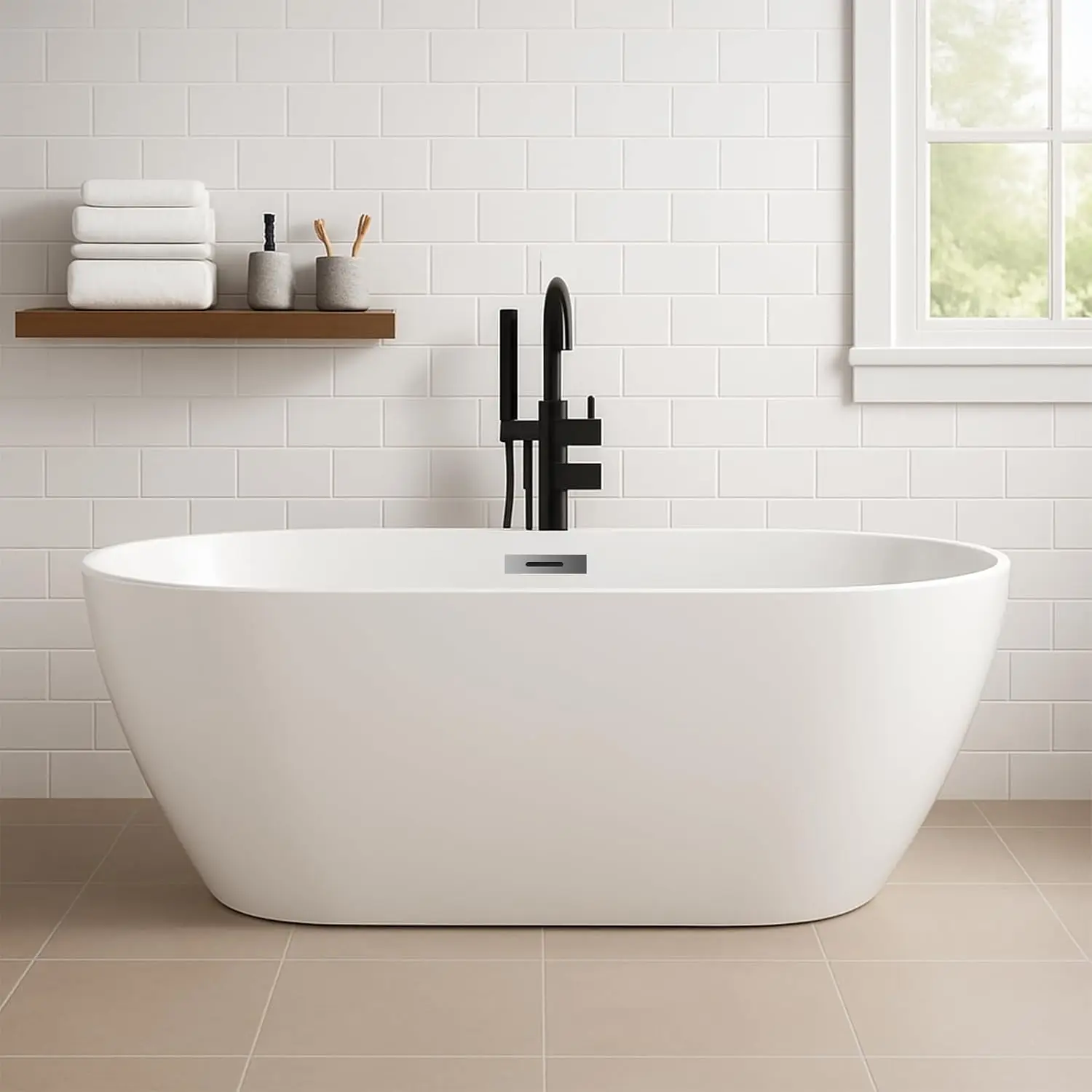 

67" Acrylic Freestanding Bathtub, Modern Deep Soaking Tub, cUPC Certified Free Standing Tub, Chrome Drain/Overflow, White Acryli