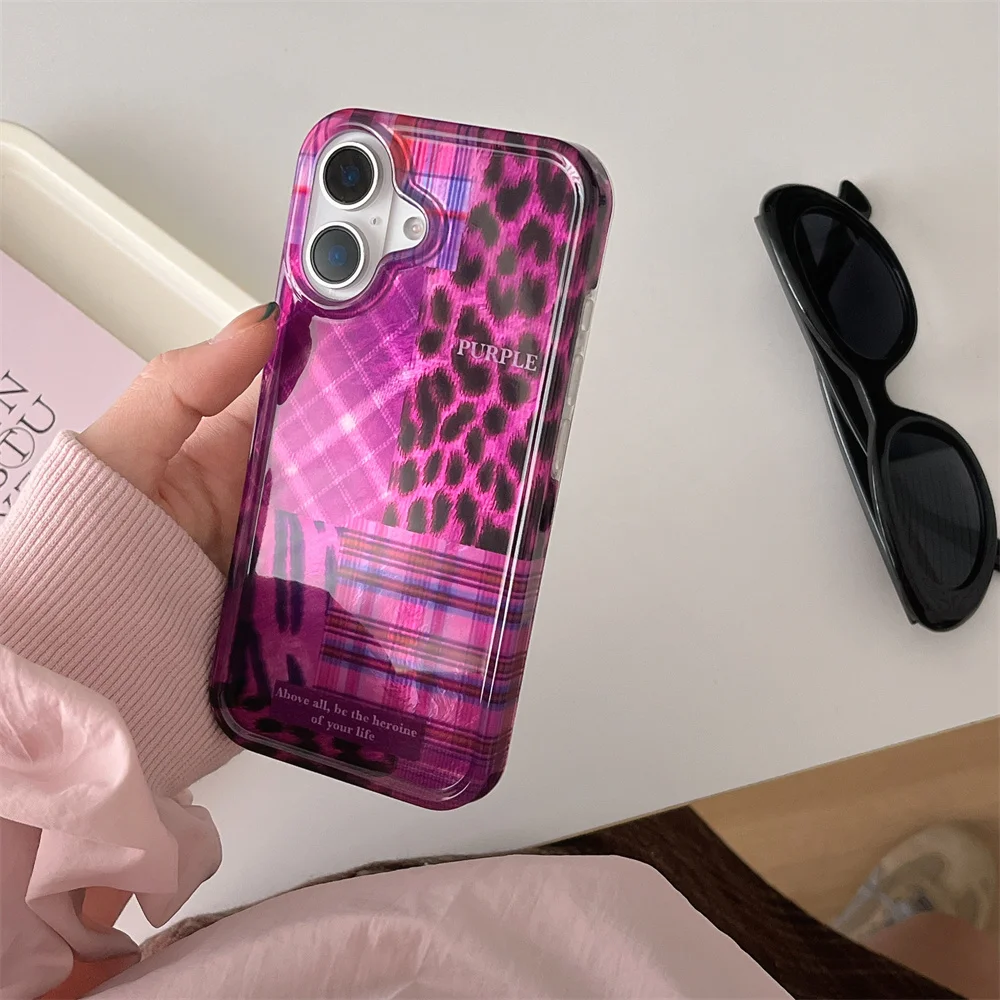 Funda coreana con estampado de leopardo para iPhone, carcasa bonita a prueba de golpes con patrón de animales para modelos 16, 15, 14, 13, 12, 11 Pro Max Plus