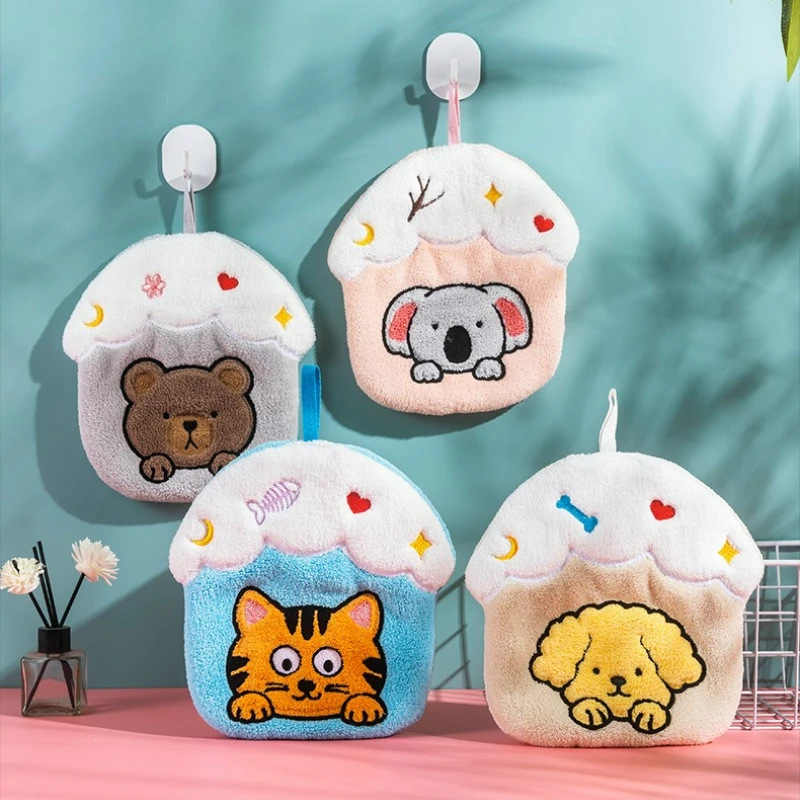 1pc Coral fleece hand towels, cartoon animal hand towels that can be hung, water-absorbing and non-shedding towel souvenirs