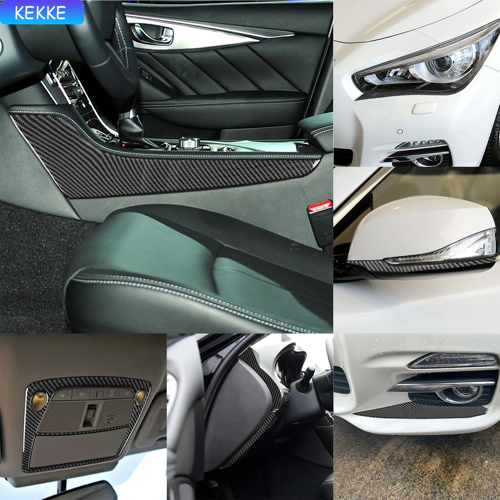 

For Infiniti Q50 2014-2020 Auto Reading Light Frame Fog Lamp Trim Soft Carbon Fiber Decorative Car Accessories Stickers