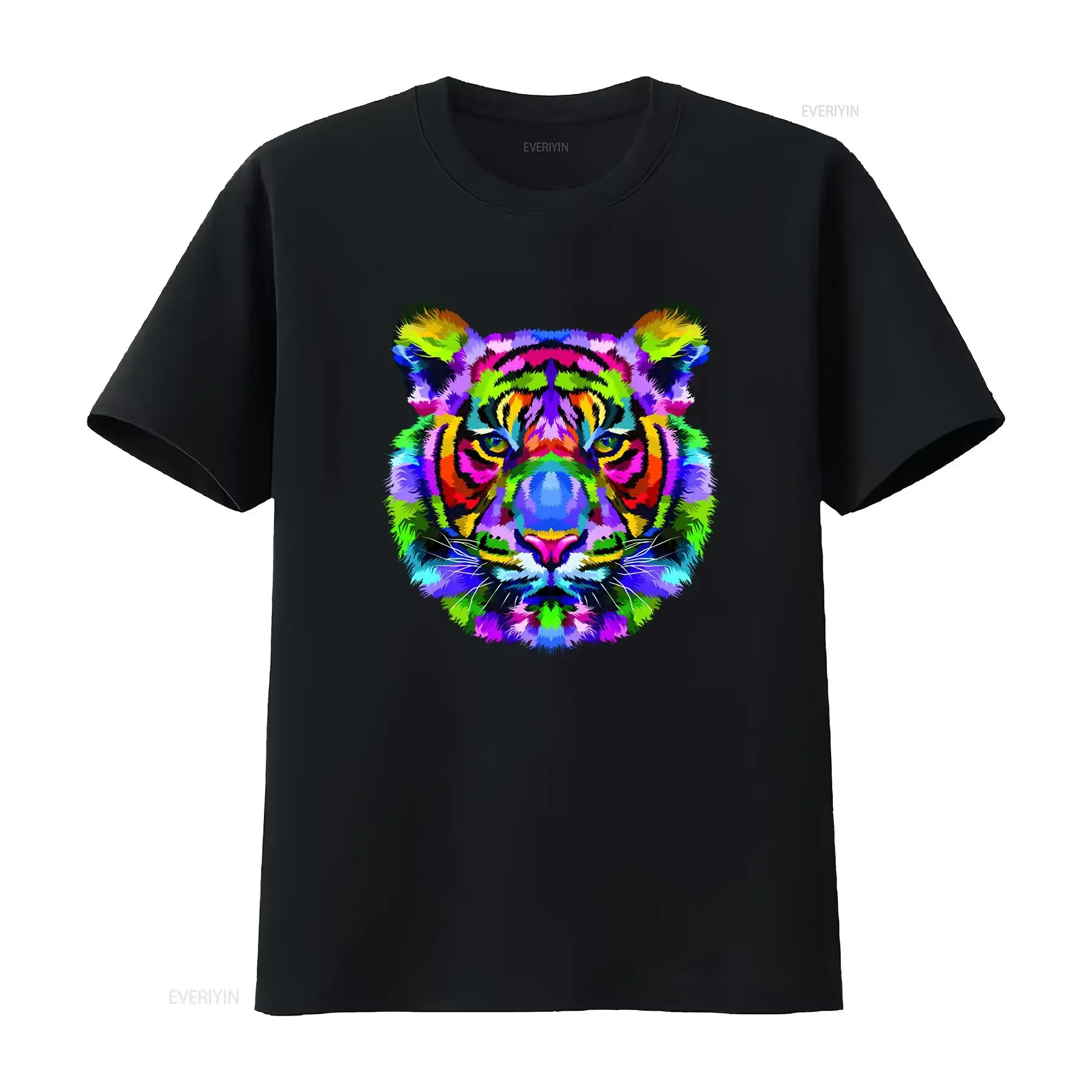 Tiger Face Neon T Shirt Wild Life Animal Rave Music Men's vintage Washed Soft fashion Comfortable Stylish Slightly