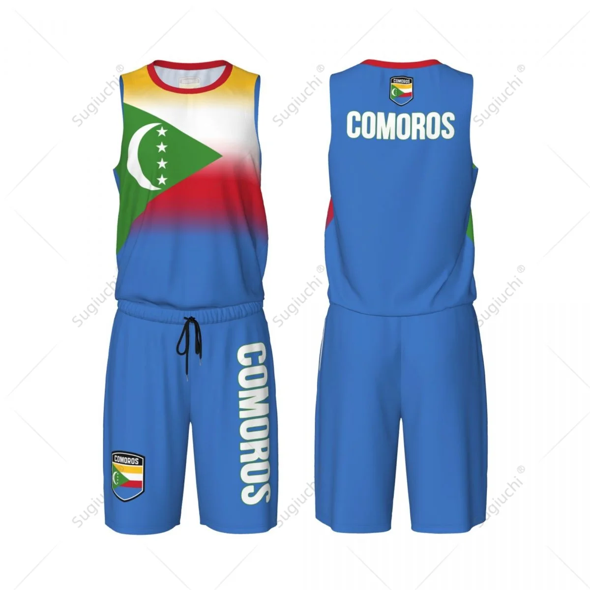 Men Comoros Flag Basketball Jersey Set Mesh Shirt & Pants Sleeveless Exclusive Team-up Custom Name Nunber Unisex