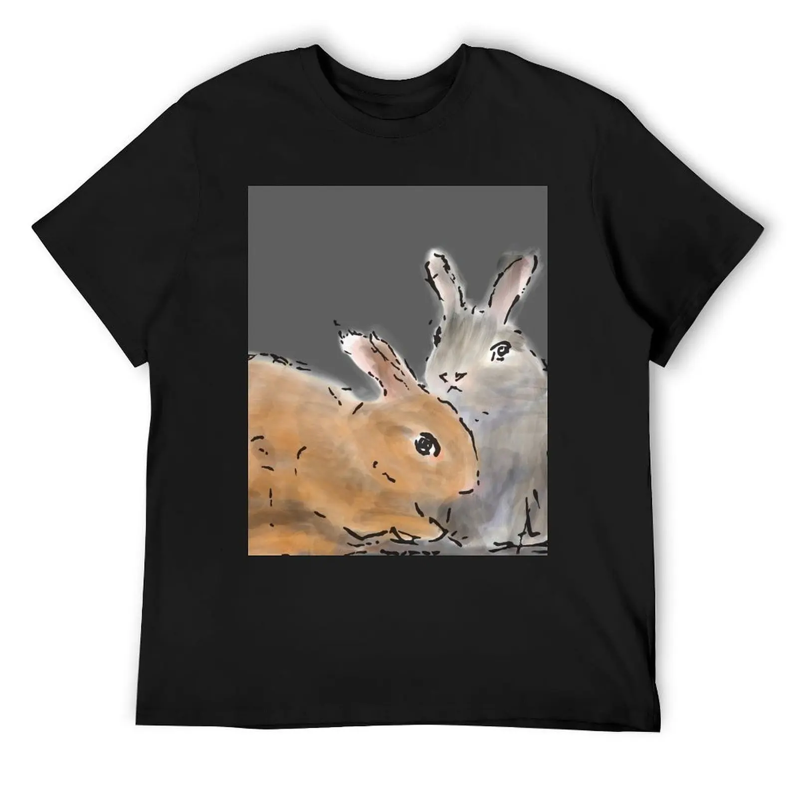 two rabbits T-Shirt oversized Blouse graphic tee shirt baggy shirts Men's clothing