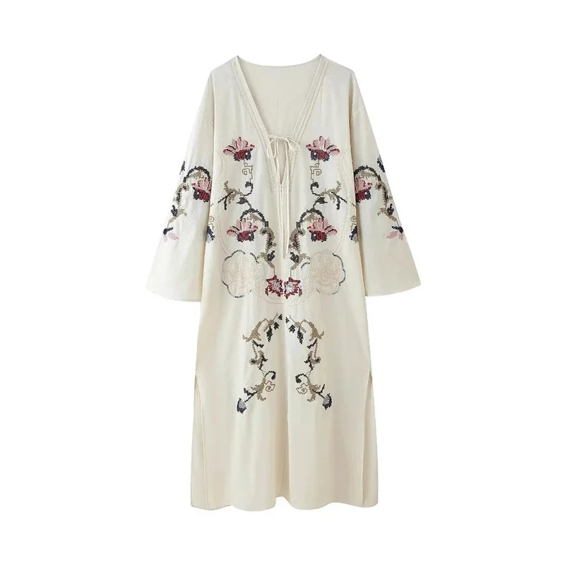 Novedad de verano, falda Midi acampanada con bordado de flores para mujer, diseño holgado, longitud media, bohemio, romántico, fiesta en el jardín, Brunch, fecha en la playa