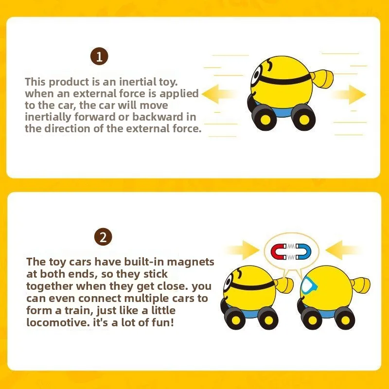 Trem de brinquedo fofo dos Minions, carrinho pequeno de inércia, divertido para meninos e meninas do jardim de infância, produto de anime e filme, pre