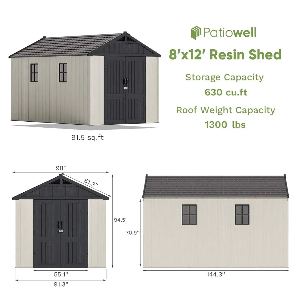 8x12 FT Resin Outdoor Storage Shed with Floor, Beige, Custom