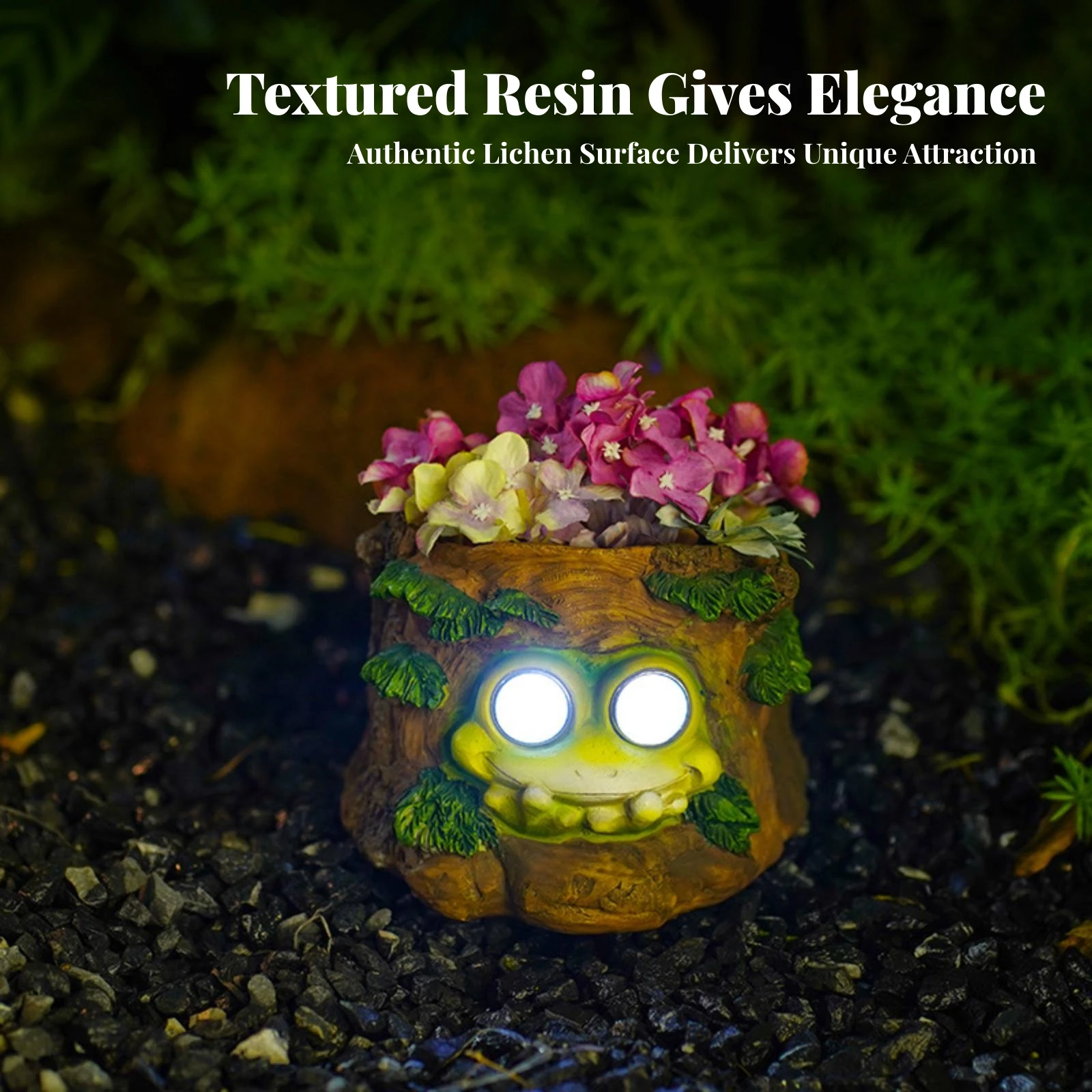 Frosch Blumentopf Lawn Ornament Solar Powered Frog Planter Resin Statue Night Light Decoration for Backyard or Patio
