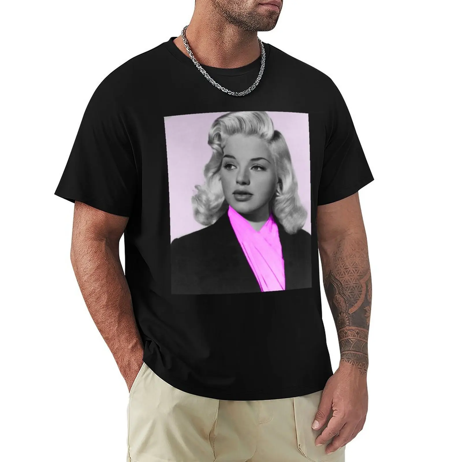 

Diana Dors with pink scarf T-Shirt anime clothes Clothing sports fans graphic tee shirt mens white t shirts