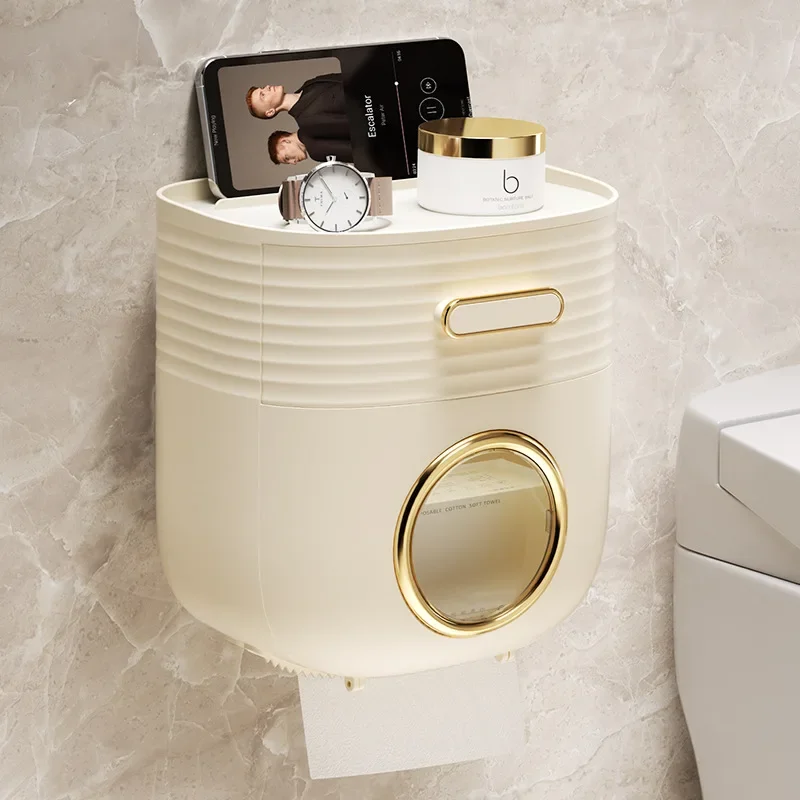 White Toilet Paper Holder Bathroom Storage Rack Tissue Box Non Punched Waterproof Storage Rack Accessories 3