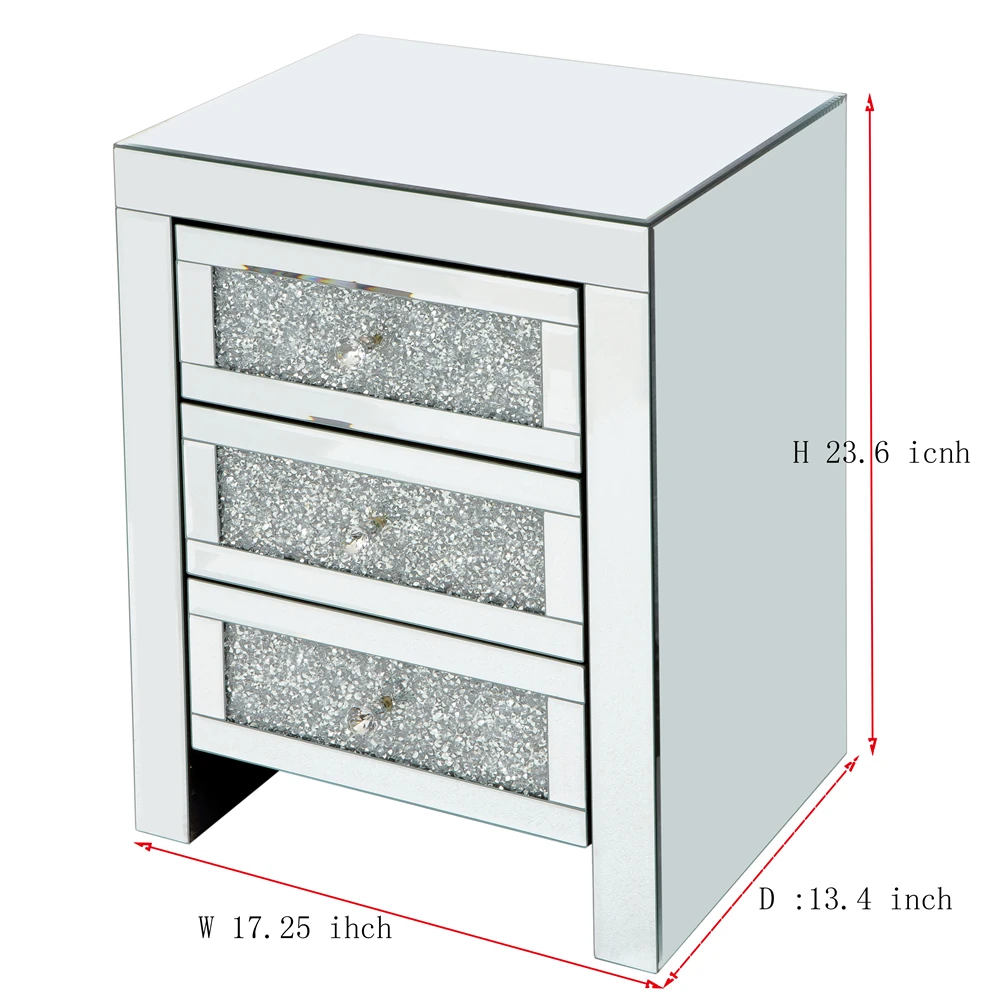 Luxury Tables Drawer Crystal Diamond Bedside Table Bedroom Furniture with 3 Drawers Bedside Table