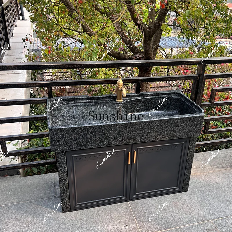 Outdoor marble courtyard with door simple integrated laundry cabinet   FT