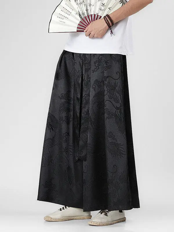 

Новые китайские мужские летние брюки из ледяного шелка с широкими штанинами, свободные, прямые, с цветочным узором, повседневные брюки