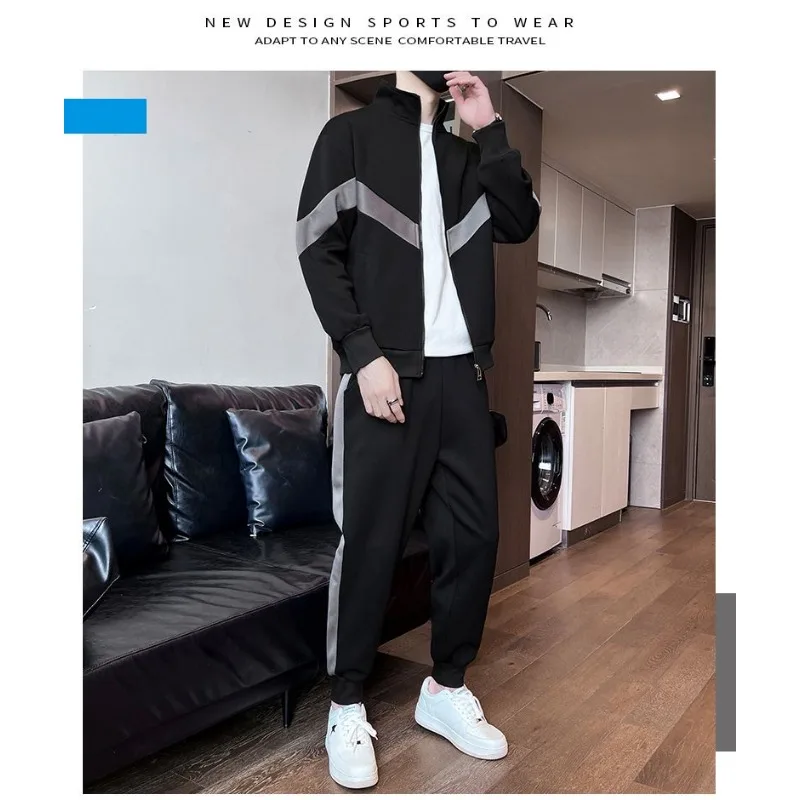 Fashionable Casual Suit for Men New Sports Loose Two-piece Set for Teenagers with Contrasting Color Clothing