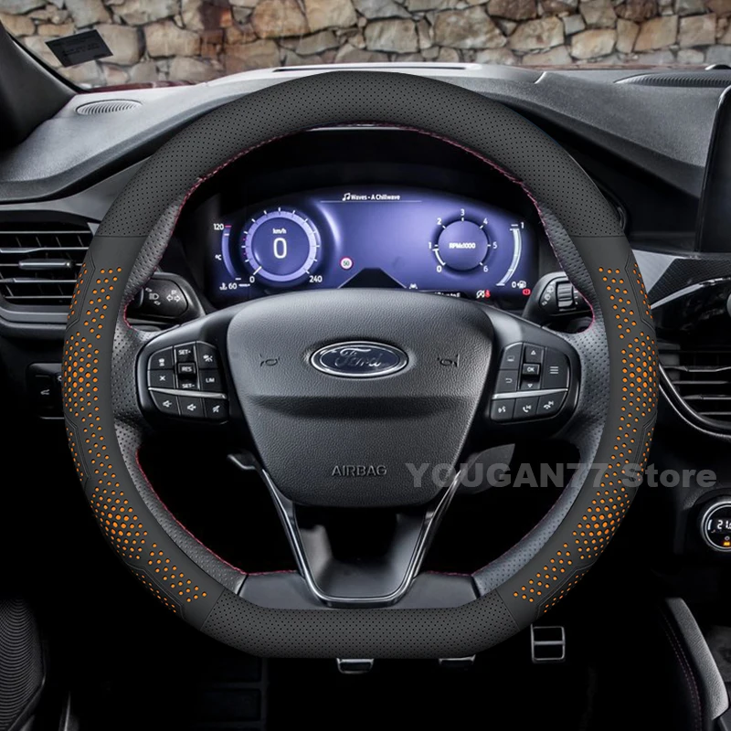 Leather Car Steering Wheel Cover For Ford Kuga phev Focus 2013-2025 ultra-thin Auto interior Ford Focus MK3 MK4 Accessories