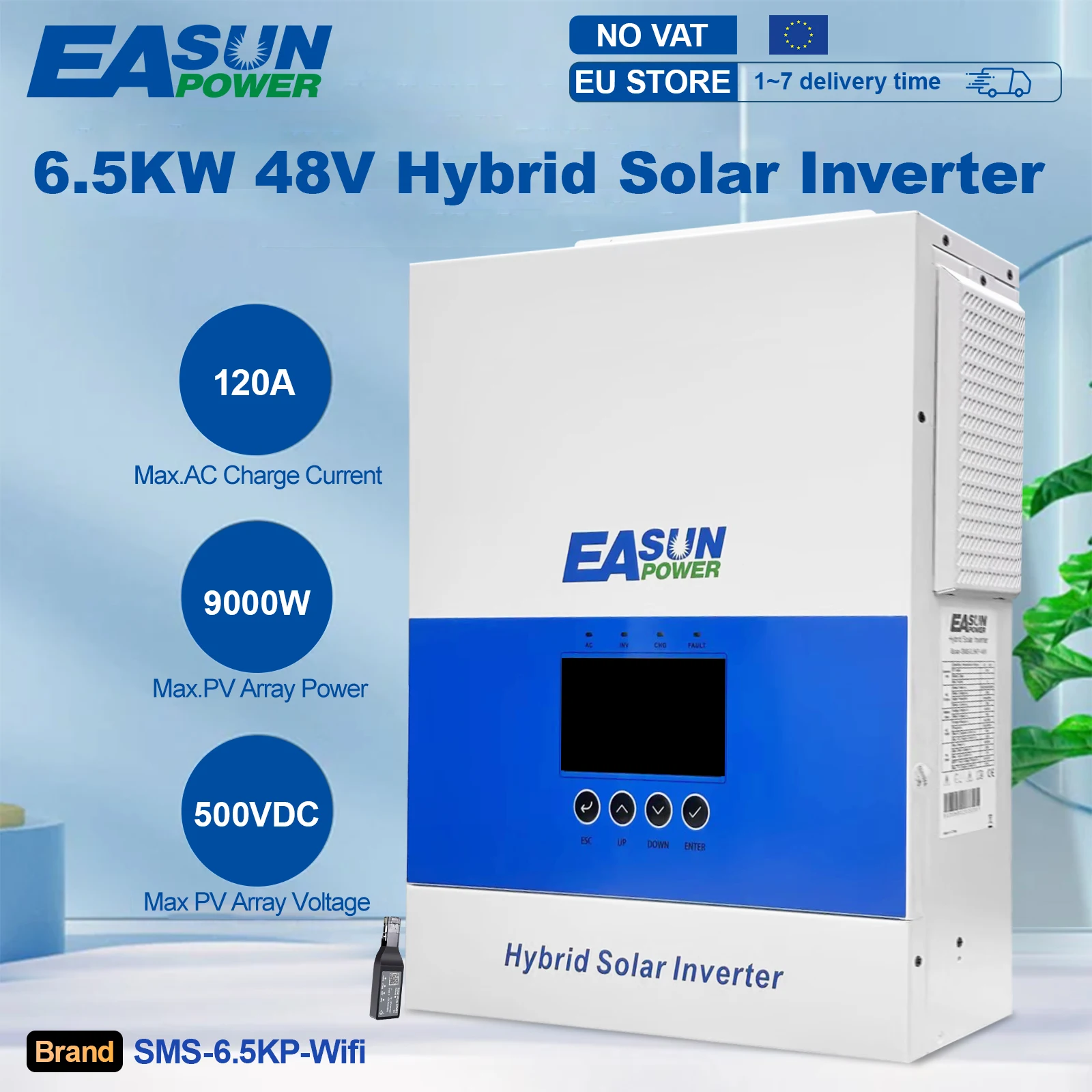 EASUN 6,5KW Parallel Hybride Zonne-energie Omvormer MPPT Pure Sinus Fotovoltaïsche Omvormer 48V 220VAC Aan Net 120A Zonnelader PV 500VDC