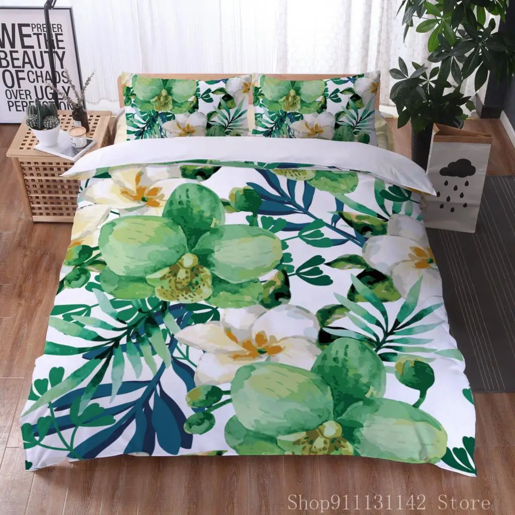 

Flower Palm Leaf Turtle Back Leaf Pillowcase Home Spun Duvet Cover Boy Girl Bedclothes Linen Set King Queen Twins