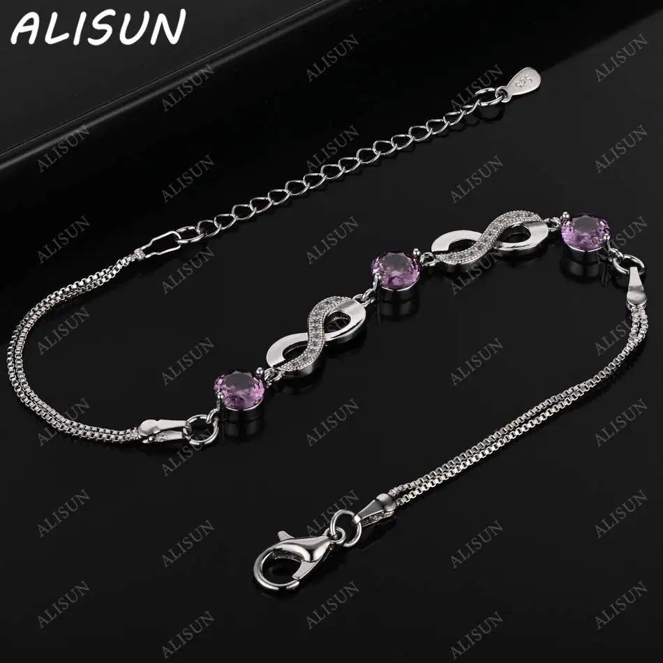 

ALISUN 925 Sterling Silver Purple Zircon Thin Bracelets For Women Charm Trend Birthday Gifts Fashion Party Fine Jewelry