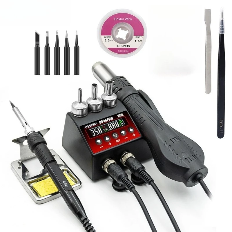 8898Pro  2‑in‑1 Soldering Rework Station Hot Air Gun Solder Iron Kit With Solder Paste for Electronic PCB Circuit Board Repair